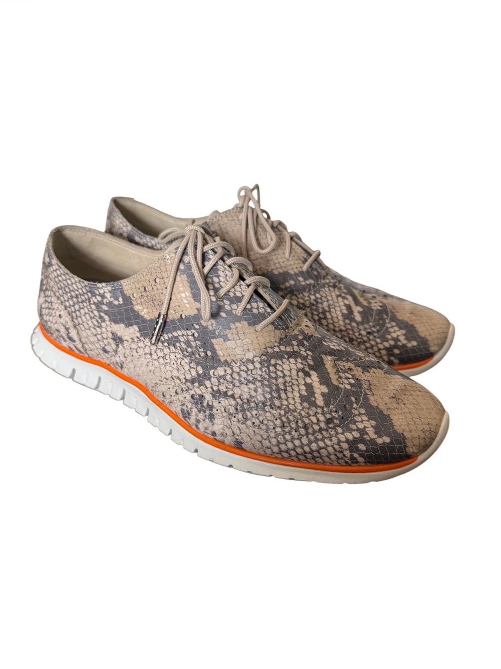 Cole Haan Zero Grand Snake-Print Wing Tip Lace-Up Sneakers-Size 8B